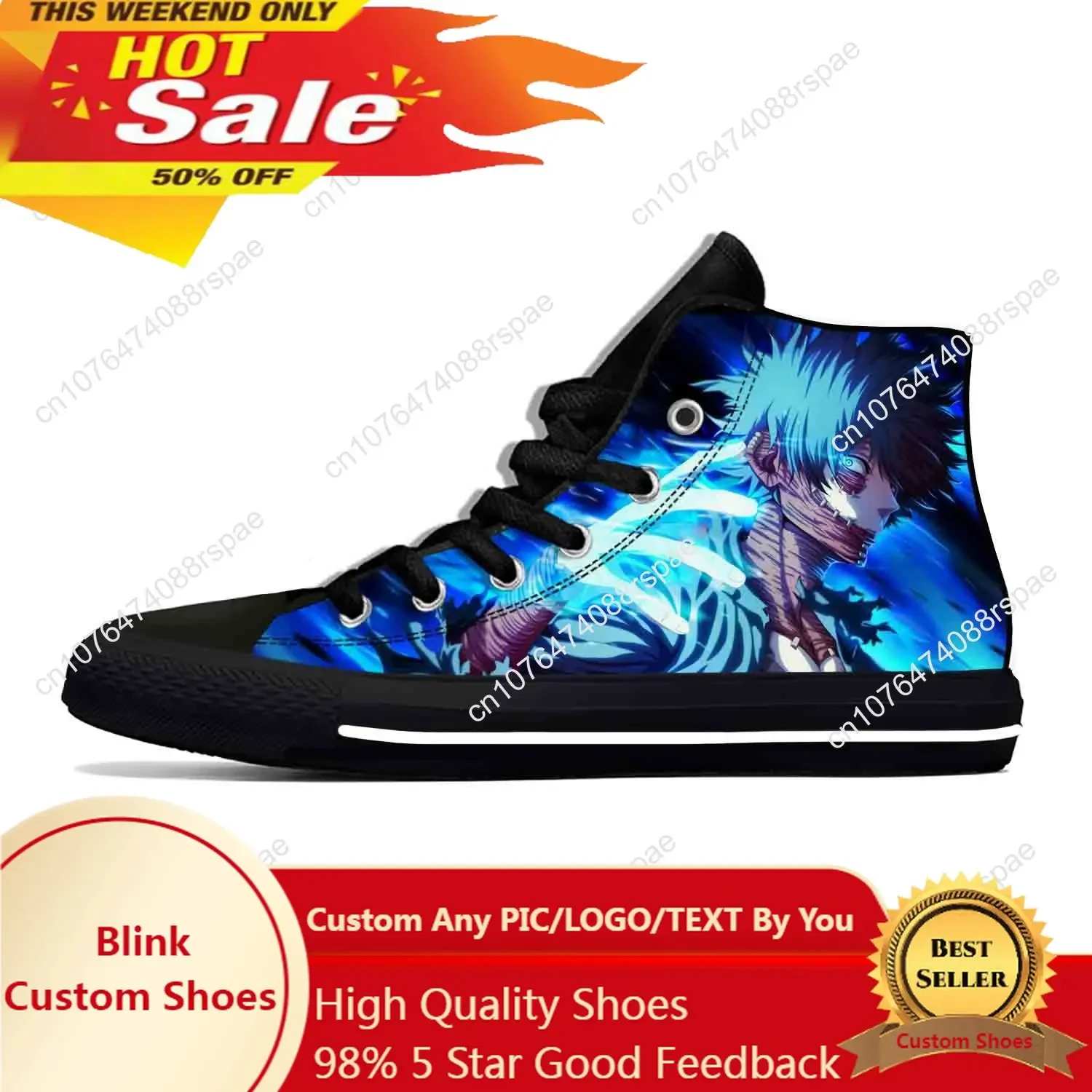 Desenhos animados para homens e mulheres My Hero Academia Dabi Sneakers, anime japonês, sapatos de pano casual legal, top alto, leve, respirável, impressão 3D