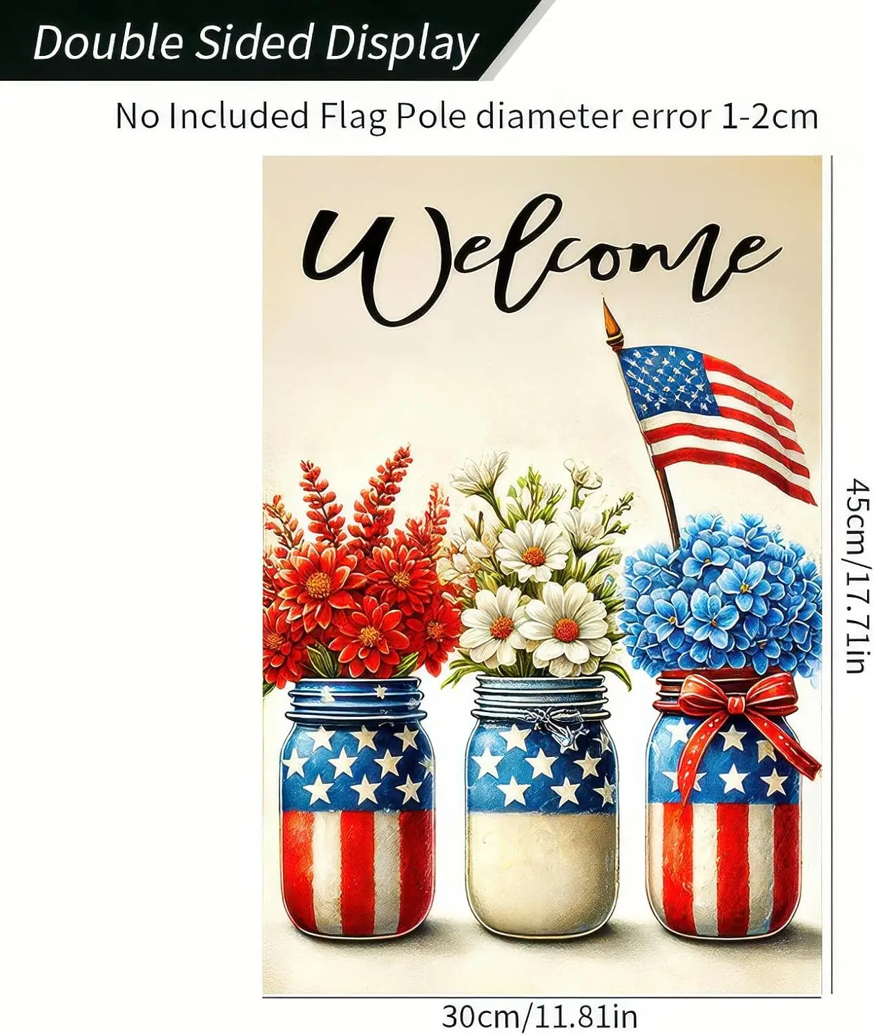 Welcome Garden Flags 12x18 Inch Double Sided 4th of July Mason Jar Flower Garden Flag for Outside American Patriotic Yard Ba EEZ