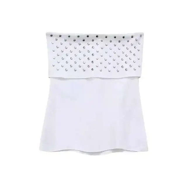 Neue Frauen 2-teiliges Set Elegante Ärmellose Liebsten Niet Schmücken Tops + Mode Sommer Solide Rock Anzüge