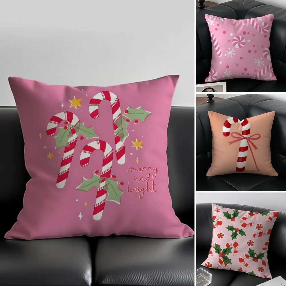 C-Candy Cane Cushion Cover Pillow Case Soft Friendly Fabric & Concealed Zipper