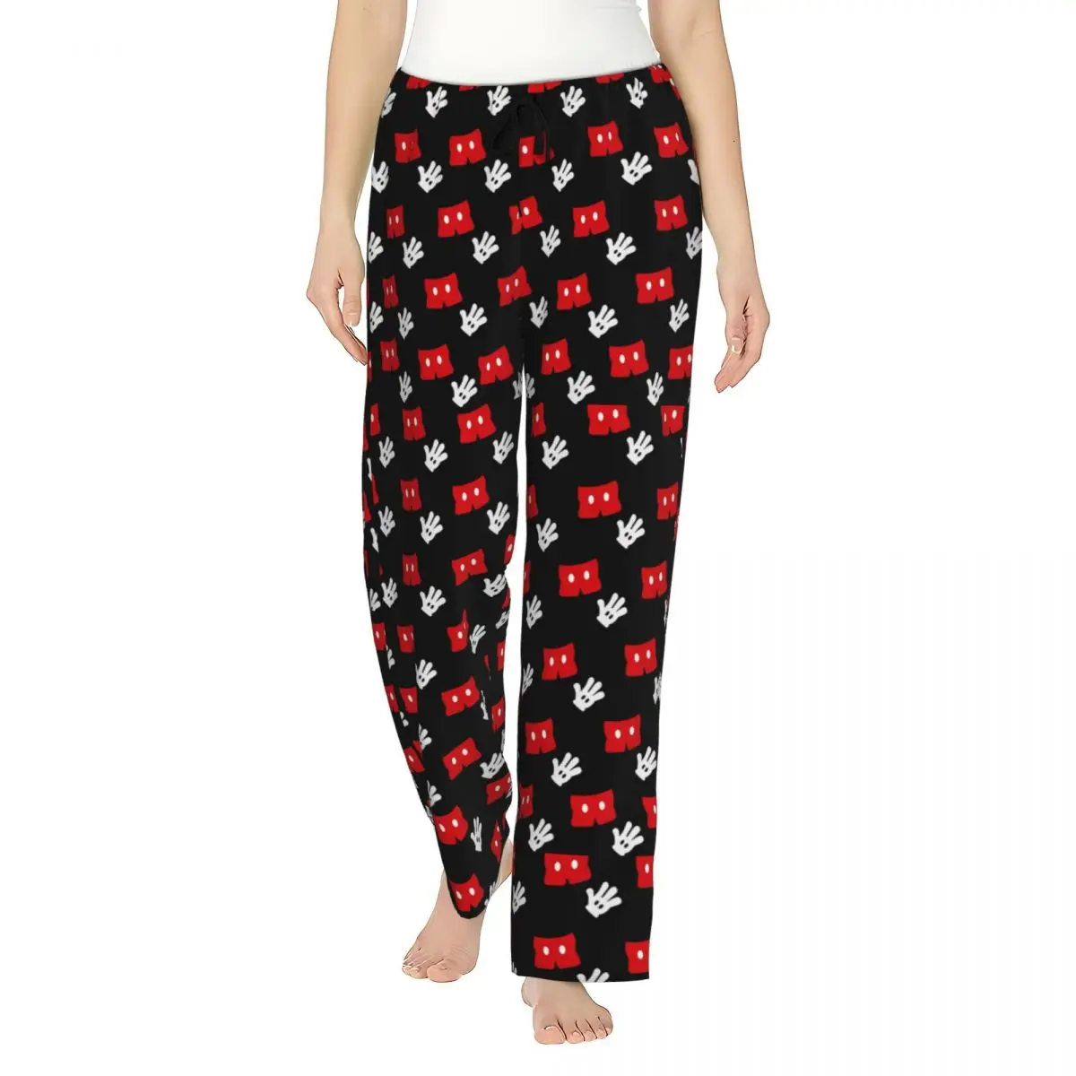 

Women Cartoon Mickey Mouse Red Pink Polka Dot Bow Pajama Pants Custom Printed Sleep Sleepwear Bottoms with Pockets