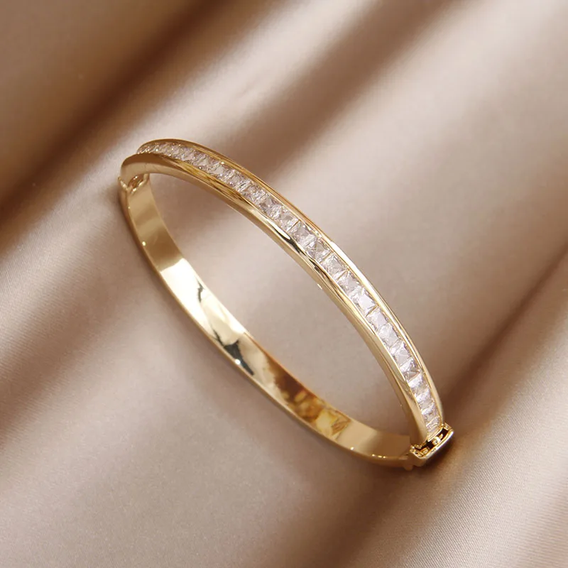 Korea&Japanese Delicate Simple Style Square Zirconia Bangles for Women Fashion Brand Jewelry Crystal Bracelets Accessories