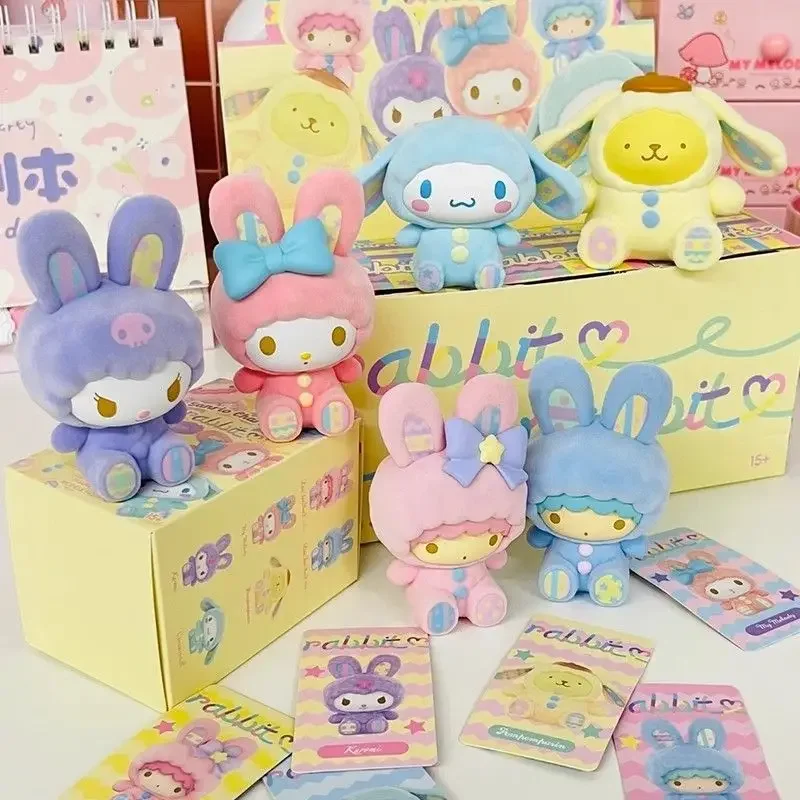 Hot Genuine Sanrio Blind Box Toy Anime Rabbit Series Flocking Cinnamoroll Kurumi Trend Mini Figure Doll Decoration Birthday Gift