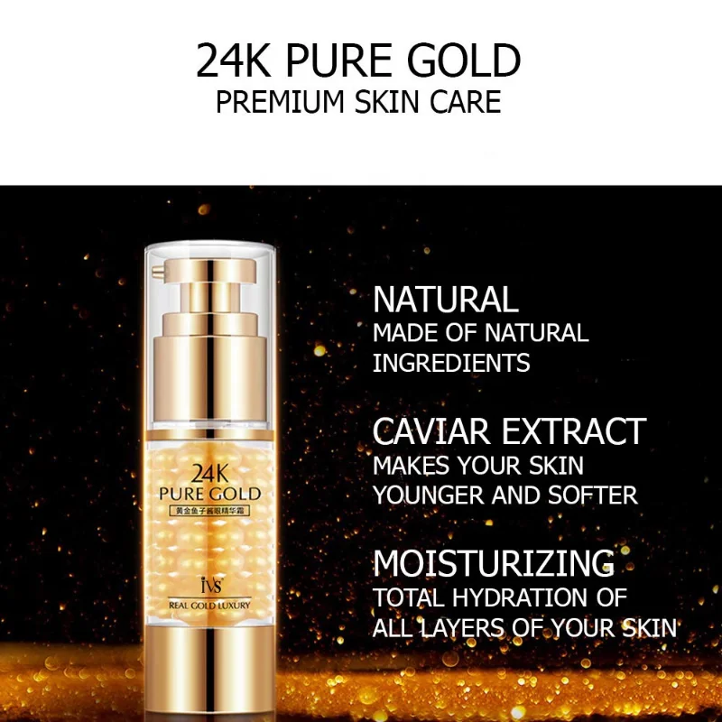 24K Pure Gold Caviar Eye Cream, Hidratante, Anti Rugas, Levantamento Firming, Anti Envelhecimento, Remover Círculos Escuros, Olho Cuidados Com A Pele