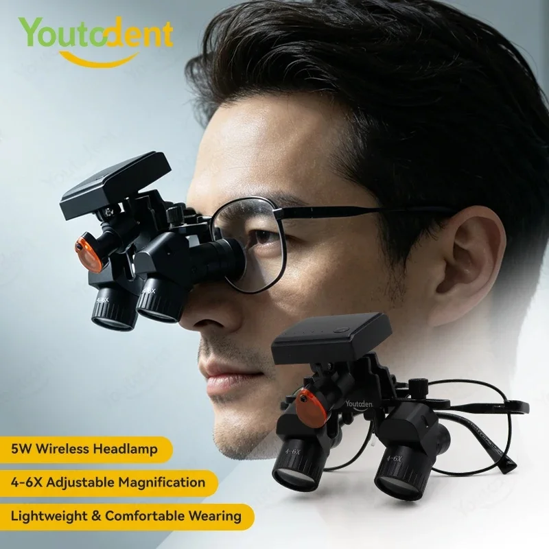 48 Degree 5X 450mm Clip‑on LED Dental Loupe Warm White Light Surgical Headlight With Battery