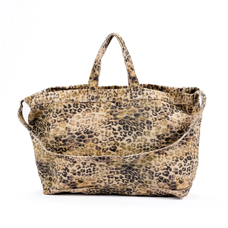 

Vintage Canvas Shoulder Bag New Leopard Pattern Tote Bag Fashion Big Capacity Handbag For School Work Shopping