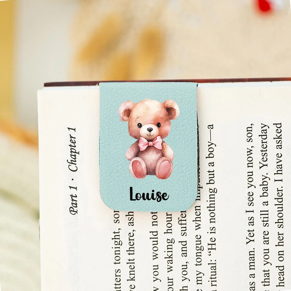 1PC Creative Teddy bear Customized Text Print Softpink Leather Book Clip For Read Book view 3