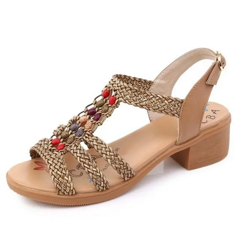 TIMETANGbohemian style summer women sandals fashion shoes woman cow leather sandals women shoes big size thick heel shoes sandal