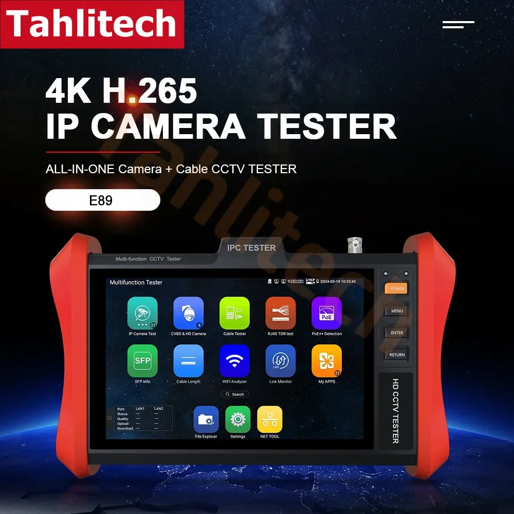 IPC Tester POE++ 90W SFP 4K IP Camera Test 8MP AHD/TVI/CVI CCTV Tester HDMI & VGA input  camera monitor