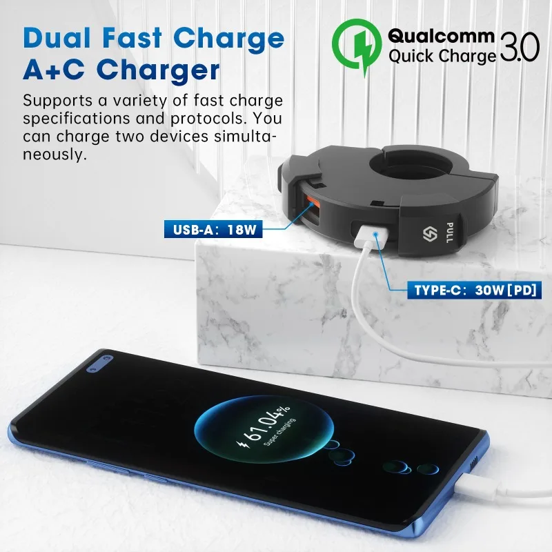 Универсальное мотоциклетное зарядное устройство MoStar QC3.0 USB, 48 Вт, адаптер питания USB-C, водонепроницаемый кронштейн для крепления на руль,