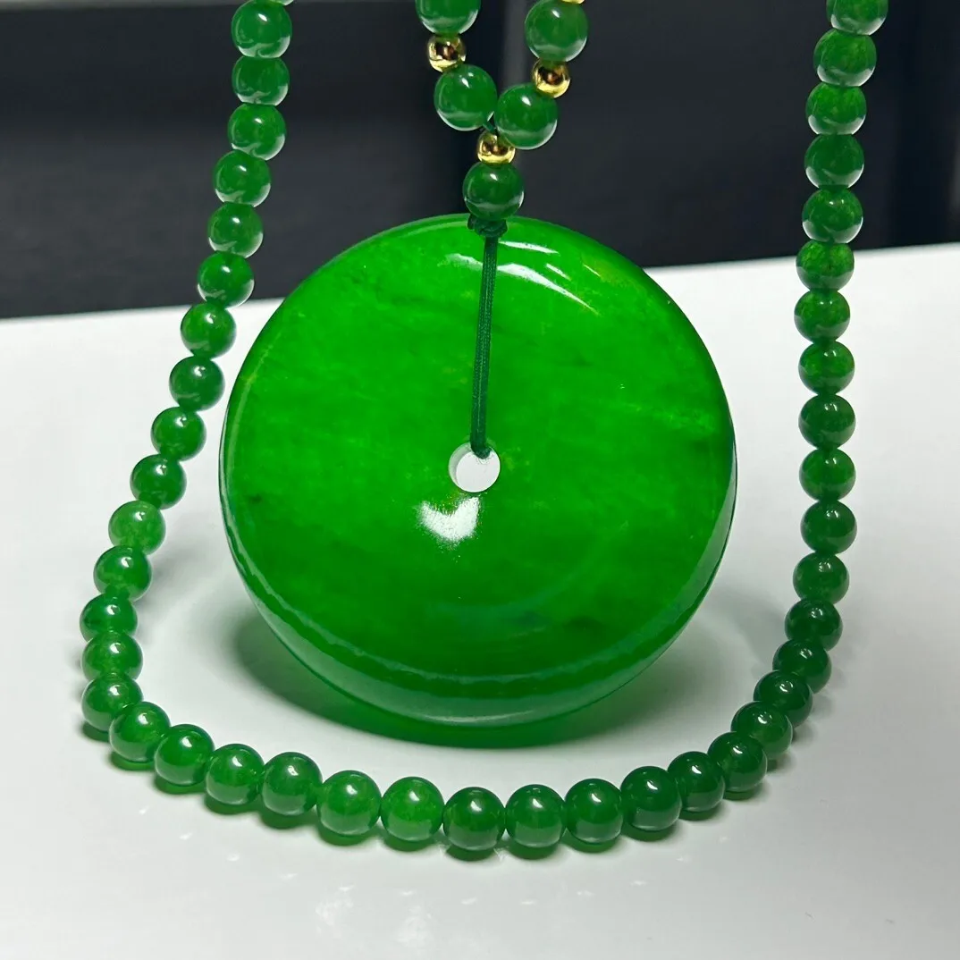 AAA Real natural high Ice Green Ping buckle Jade Jadeite Pendant&Necklaces