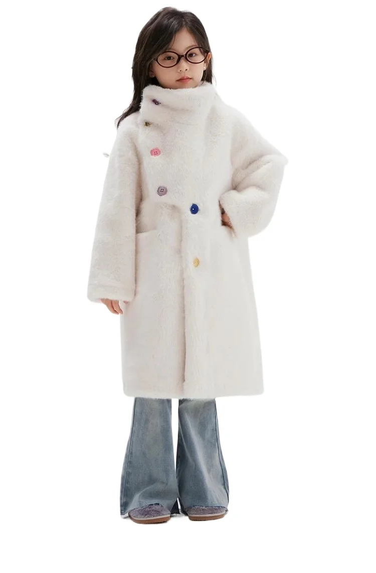 6-12Y girls Coat coat girls autumn and winter high-grade sense long mink fur children's new women's children winter woolen coat