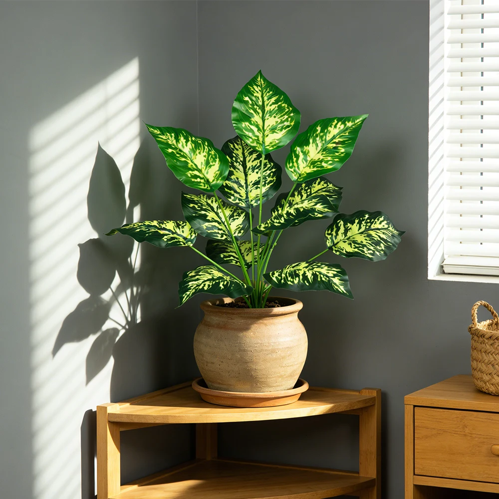 Plantas Artificiales, Hojas de Palma Verdes, Monstera, Decoración para el Hogar, Jardín, Sala de Estar, Dormitorio, Balcón, Planta Artificial Tropical de Plástico, Larga