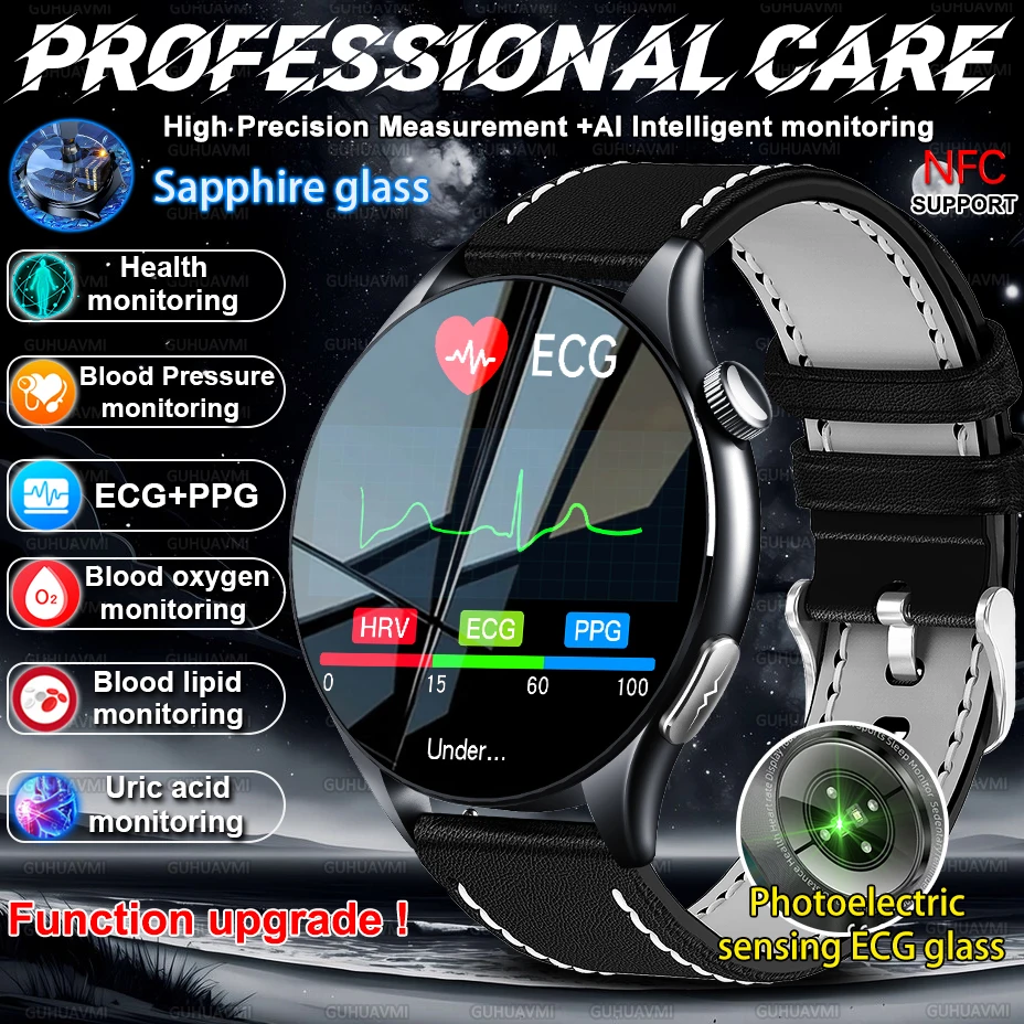 

2025 New Nursing Grade ECG+PPG AI Healthy Diagnose Smart Watch Men Blood Lipid Uric Acid BT Call Blood Pressure Health Bracelet