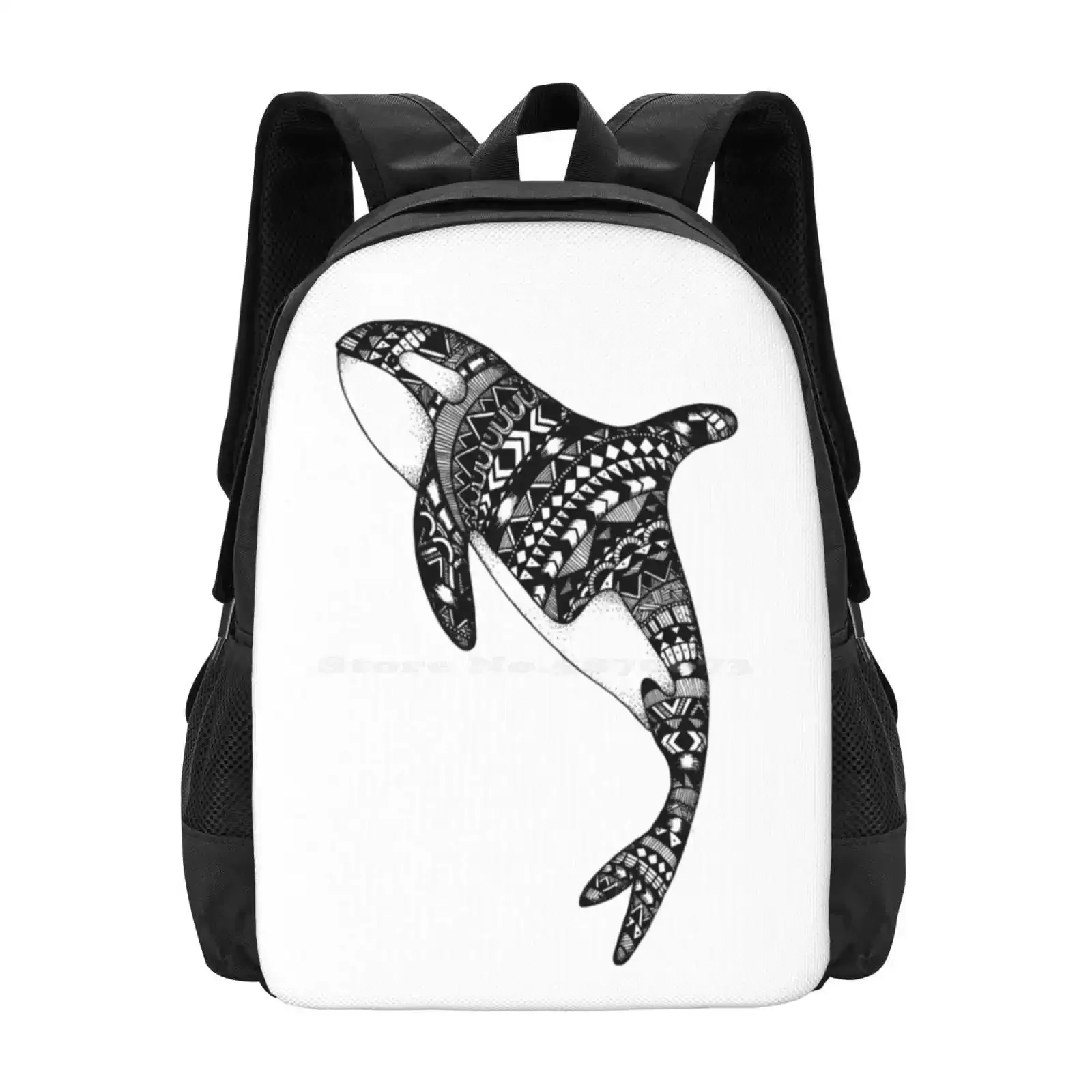 

Рюкзак Killer Whale, Лидер продаж, модные сумки, черный, белый цвет, монохромный узор, кит, животное