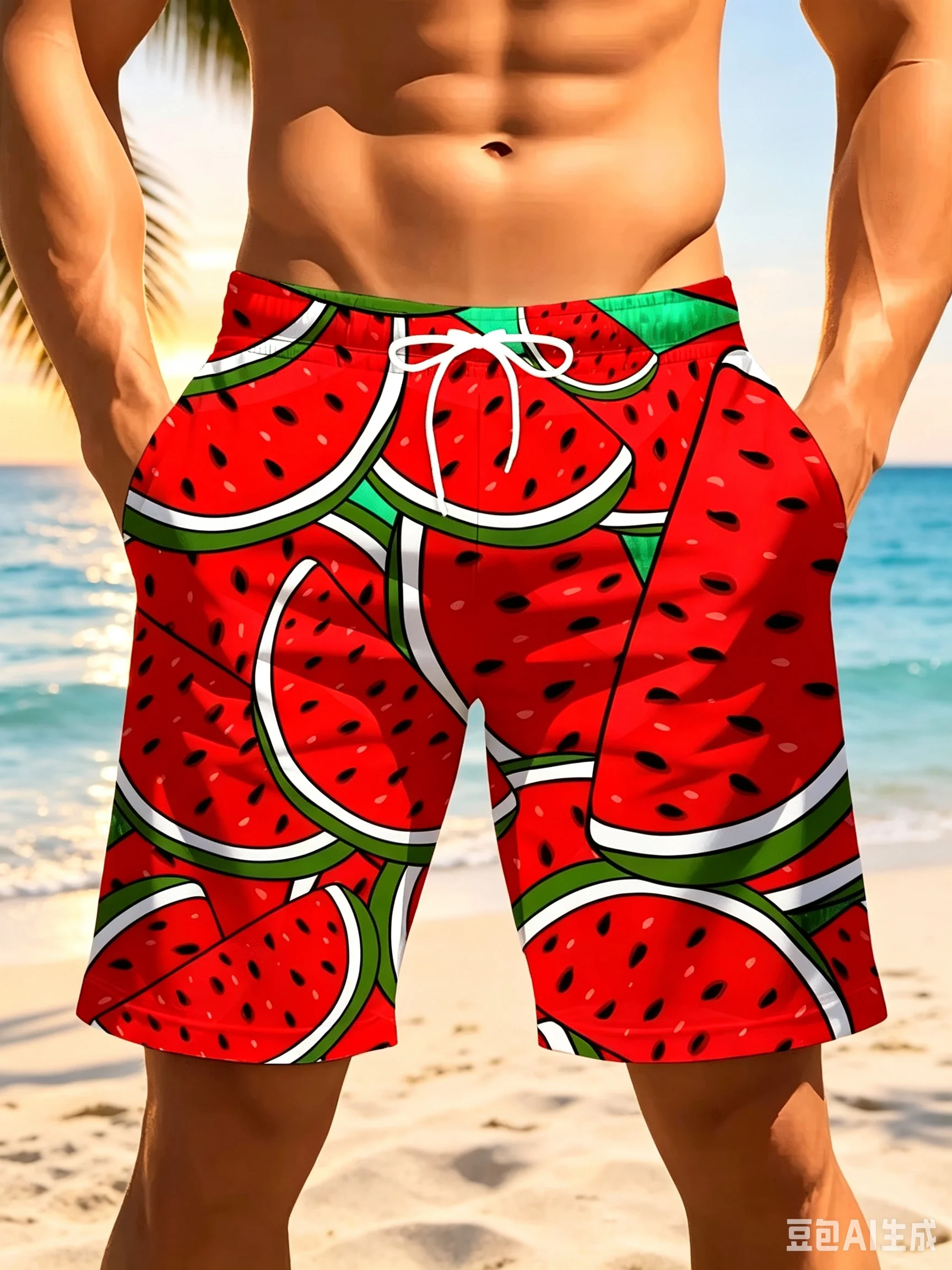 Summer 2026 New  Men's Watermelon Print Quick-Dry Board Shorts Y2K Oversized Casual Pants Suitable F