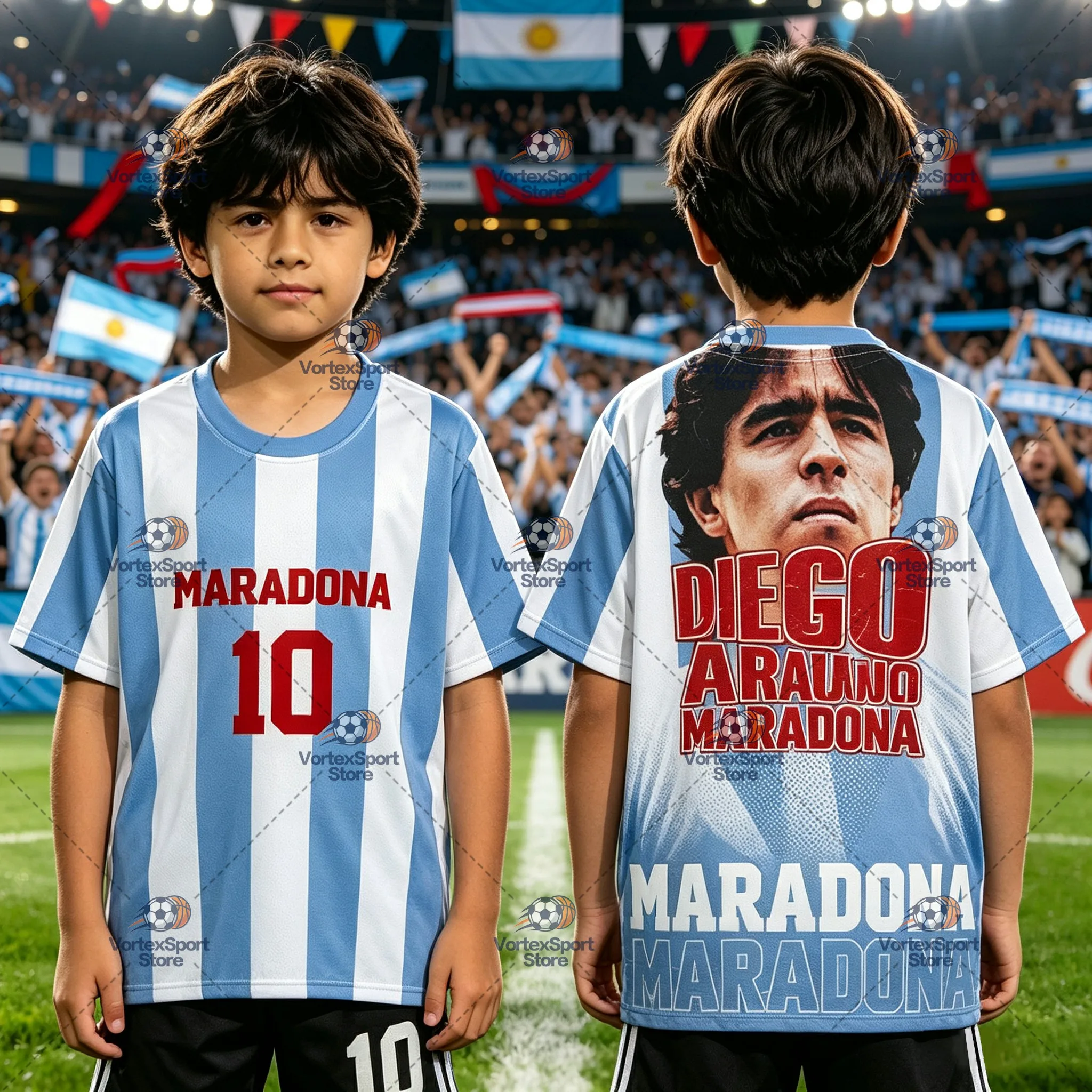 Argentinien Kinder Maradona Nr. 10 Fußball Legendärer Star Schnelltrocknendes T-Shirt Herren Kurzarm O-Ausschnitt Fußball-Trainings-Trikot – Detail 3