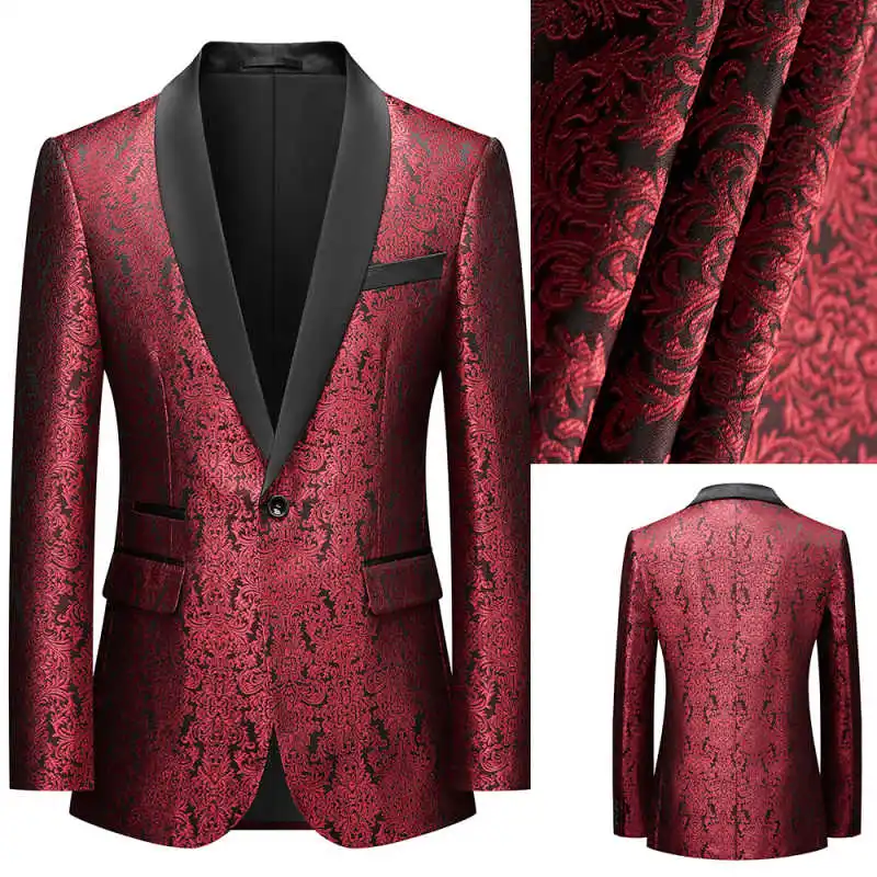 

Men's Suit One Piece Jacket Blazer One Button Sheer Lapel Tuxedo Business Buttons Jacquard Fabric Wedding Groom Costume Homme