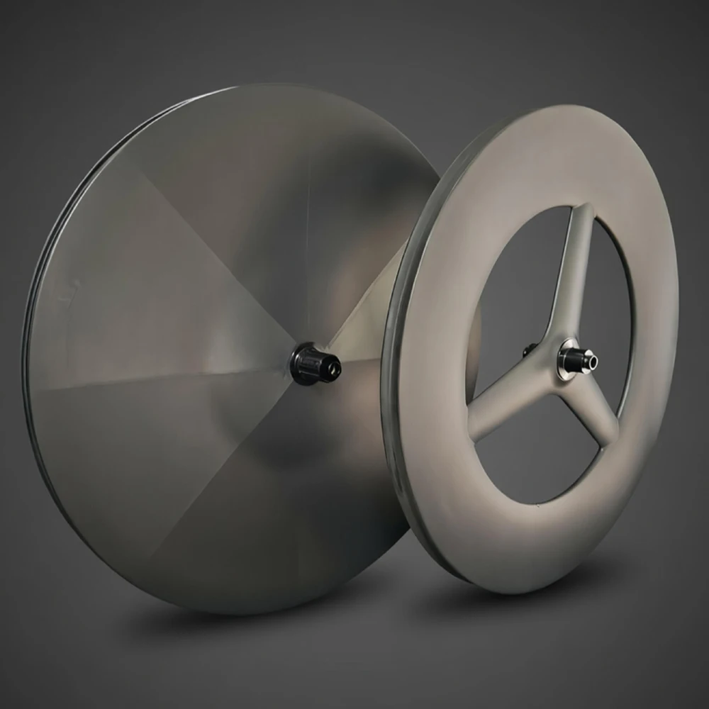 

Front 3 Spoke Carbon Fiber Wheel & Rear Disc Wheel Combo—Aero Dynamic Design for Time Trial, Triathlon & TT Bike Racing—Light