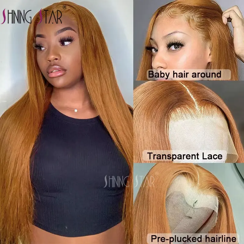 Ginger Blonde Lace Front Wigs For Women 13x4 Colored Human Hair Lace Frontal Wig Brazilian Straight Lace Front Wigs Pre Plucked