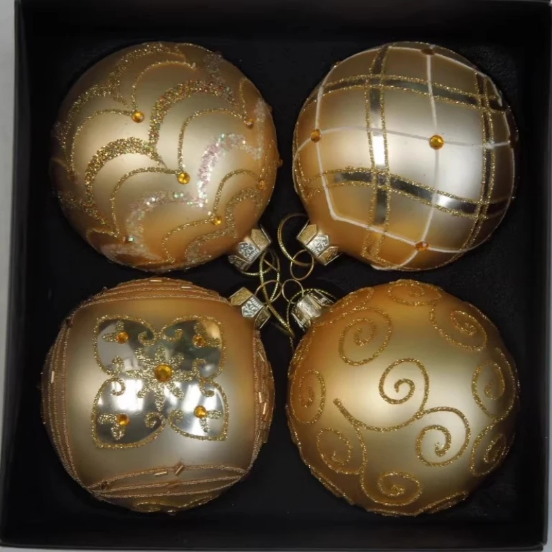 Handmade Gold Glass Ball Four Different Design Christmas Day Tree Hanging Globe Pendant Free Shipping 8pcs/pack Diameter=8cm