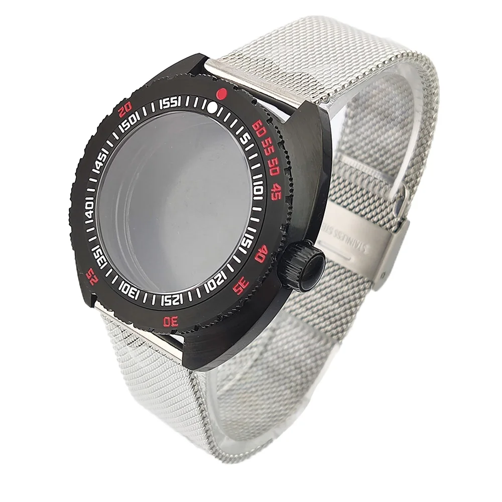 

42.8mm silver black Stainless steel Men's watch case sapphire glass case Fit NH35 NH36 NH34 Movement Fashionwaterproof NH35 case
