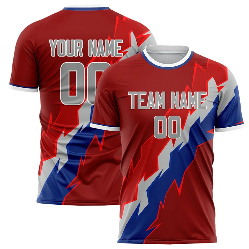Customized Team Name Number Name Football T-shirt Personalized DIY Crew Neck Red Sports T Shirts Loose Quick Dry Team Uniform