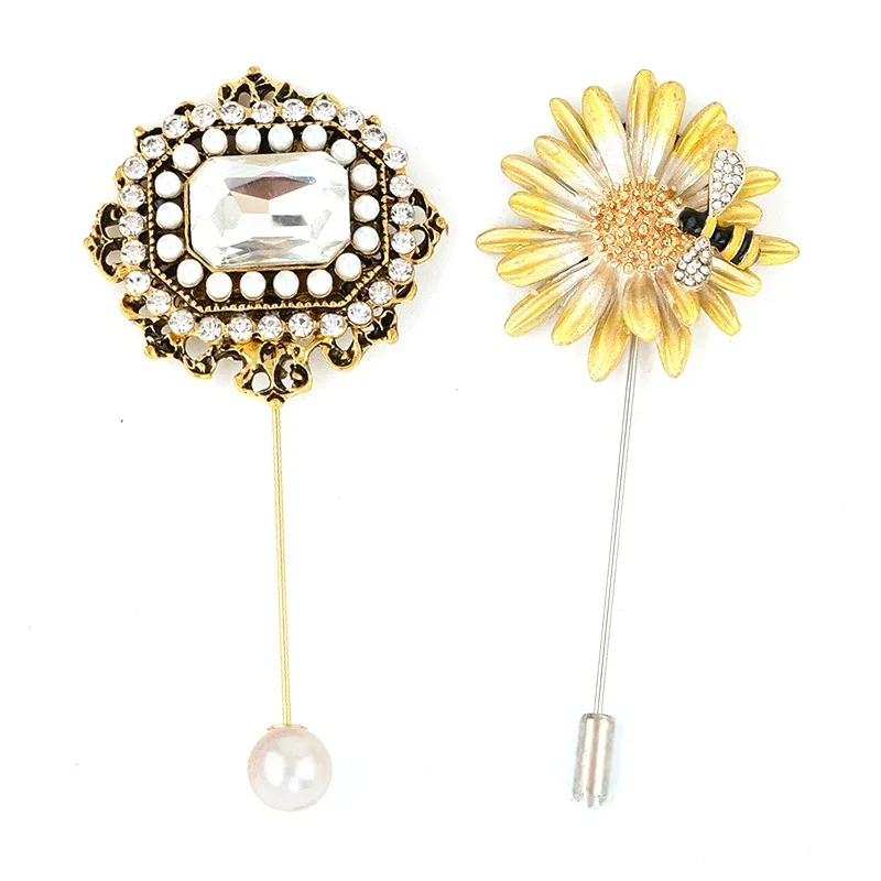 Vintage Bee Pearl Flower Brooches Women Men Crystal Rhinestone Luxury Jewelry Needle Lapel Pin Cardigan Scarf Buckle Accessories