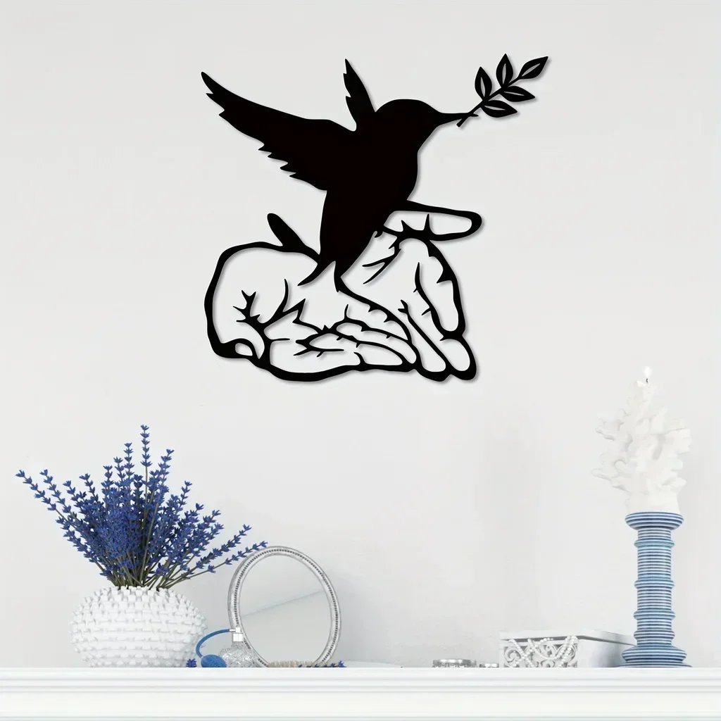 Decoración del hogar de Metal de pájaro de la libertad de la paz, letrero de pájaro de la libertad de la paz única, decoración de pared, placa artística, adornos geométricos para dormitorio recortados