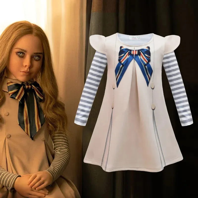 2025 12 M3GAN 코스프레 의상 가발 메간 AI 인형 로봇 드레스 팬티스타킹 가방 M3GAN 풀 세트 의상 소녀용 할로윈 생일