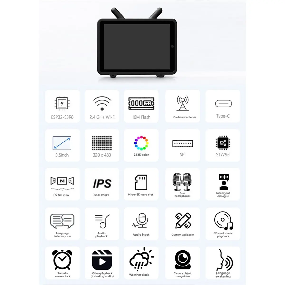 

Superdeal*GO For Xiaozhi AI TV Robot for - Development Board 3.5inch Screen 10in1 5MP Camera Dual MIC Weather Clock Chat Robot