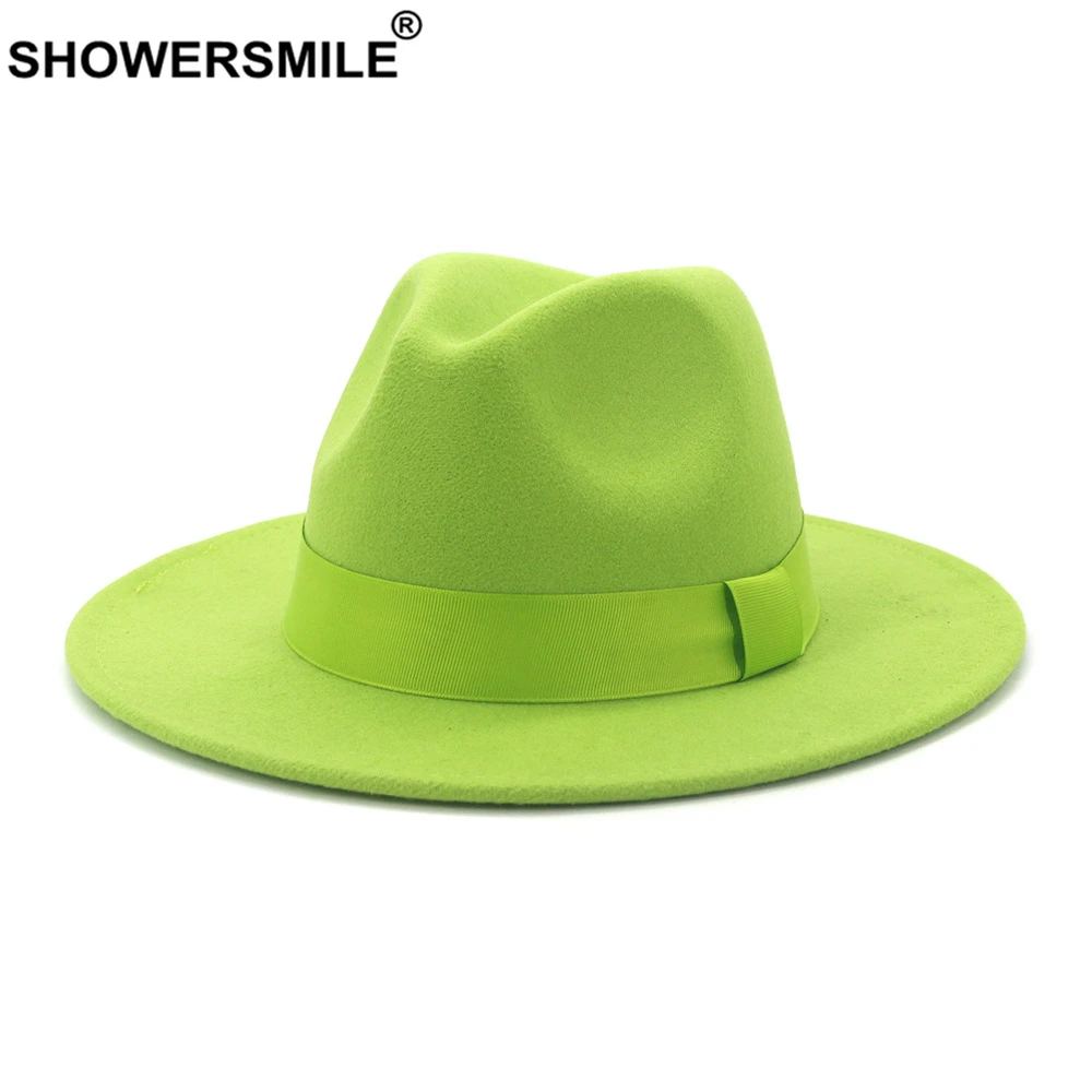 SHOWERSMILE Kisfokú Zsozsó Gyapjú Megtapint Dzsessz Fedora Core hats férfiak Nők Széleskörű Káva Széles karimájú mexikói kalap Brit stílusú Puhakalap Alaki Panamakalap kupak ruhát Kalap