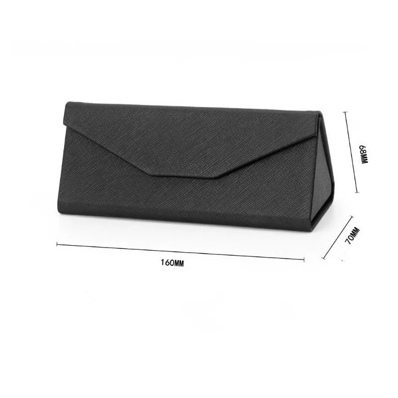 

Glasses box manual triangle black folding glasses box PU leather cross pattern sunglasses box flat lens box wholesale