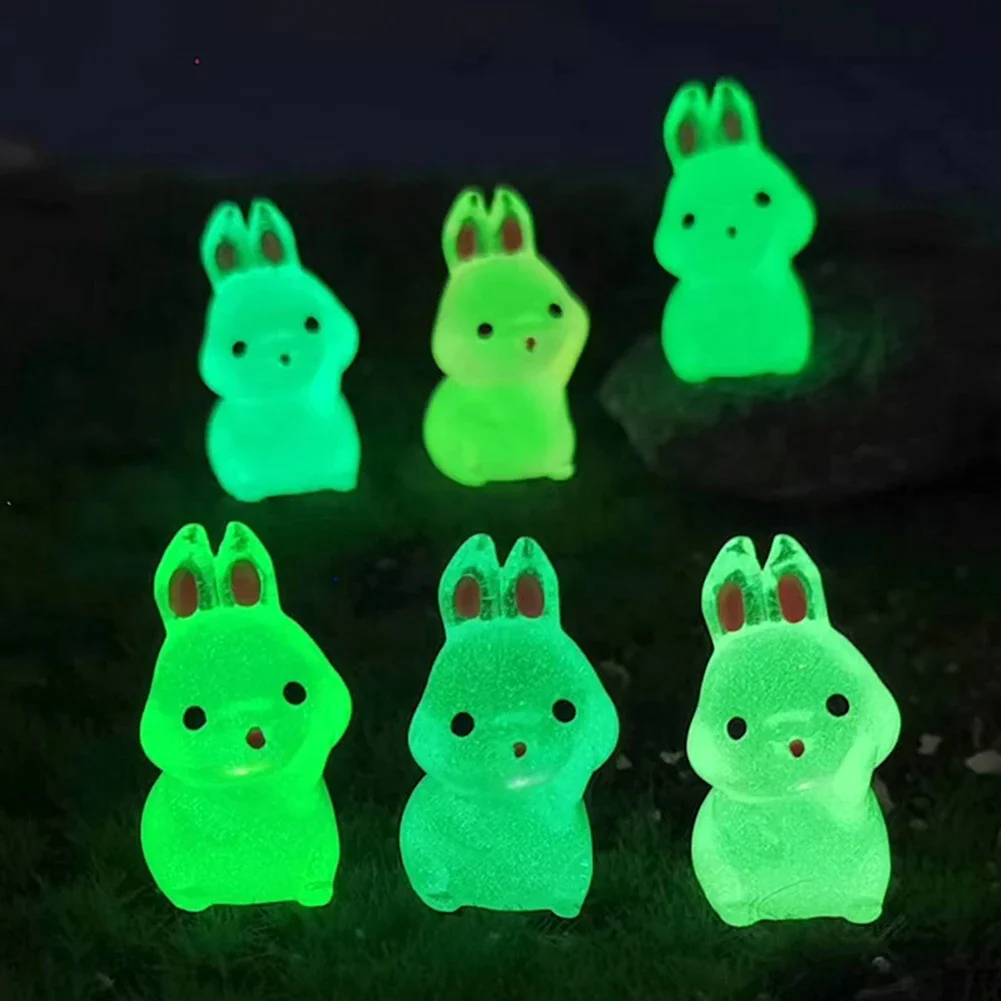 60 Pcs Luminous Resin Rabbit Figurines Miniature Sculptures For Garden Landscape Fairy Garden Doll House DIY Accessories