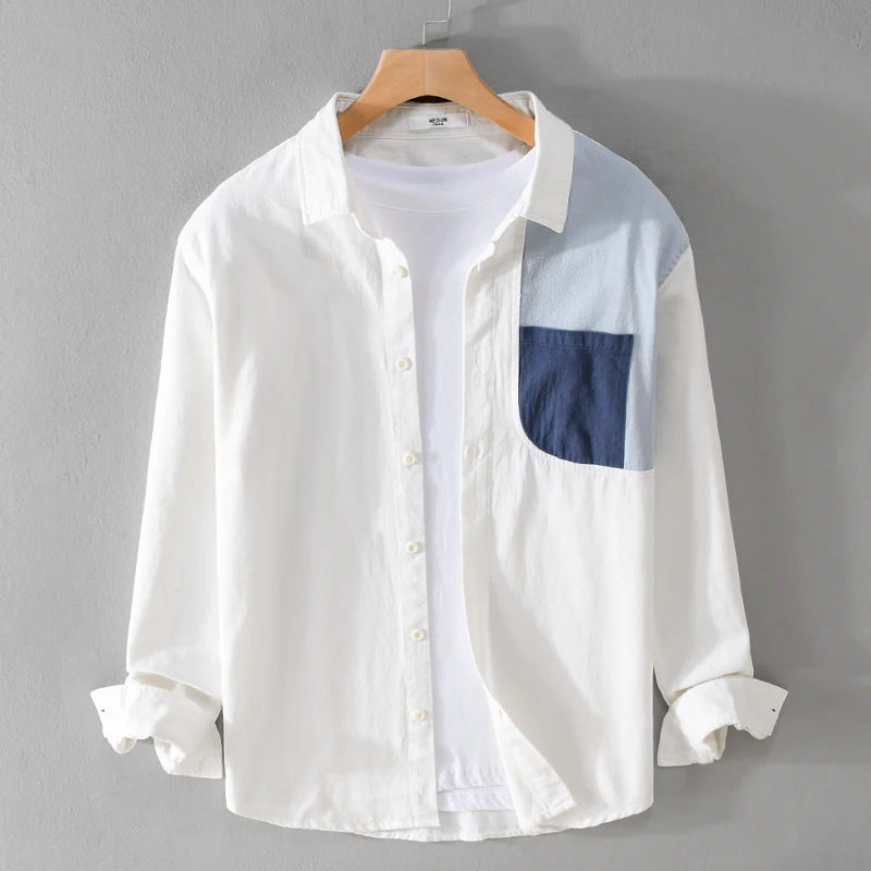 

Long Sleeve Casual Shirt Men's Spring Autumn High Design Sense Small Audience Jacket New Splicing Trendy Top Youth Fashion