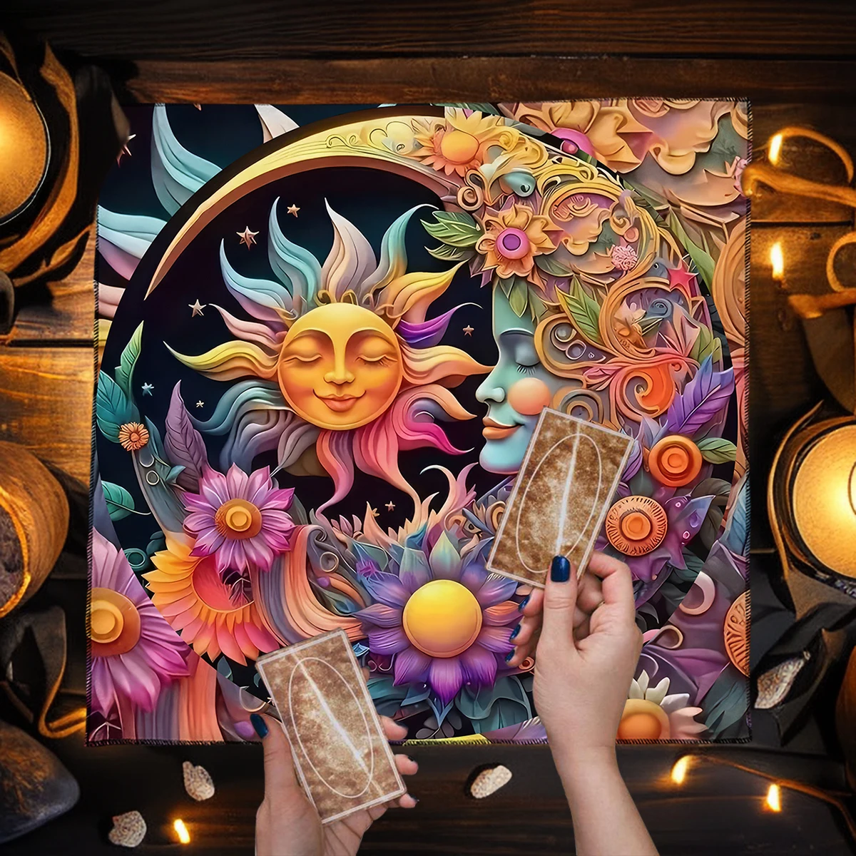 50/75/110/137cm Mystical Tarot Tablecloth Altar Cloth Tree Of Life Constellations Table Cloth Game Fortune Astrology Card Pad