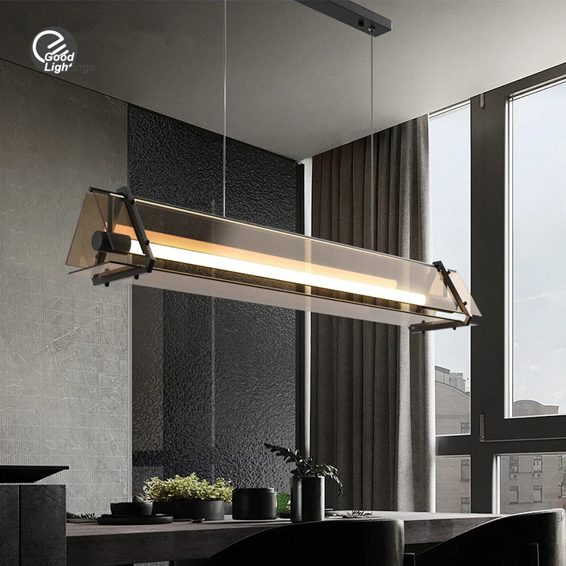 

Modern Dining Table Glass Pendant Lamp For Kitchen Island Dining Room Creative Long LED Glass Pendant Lights