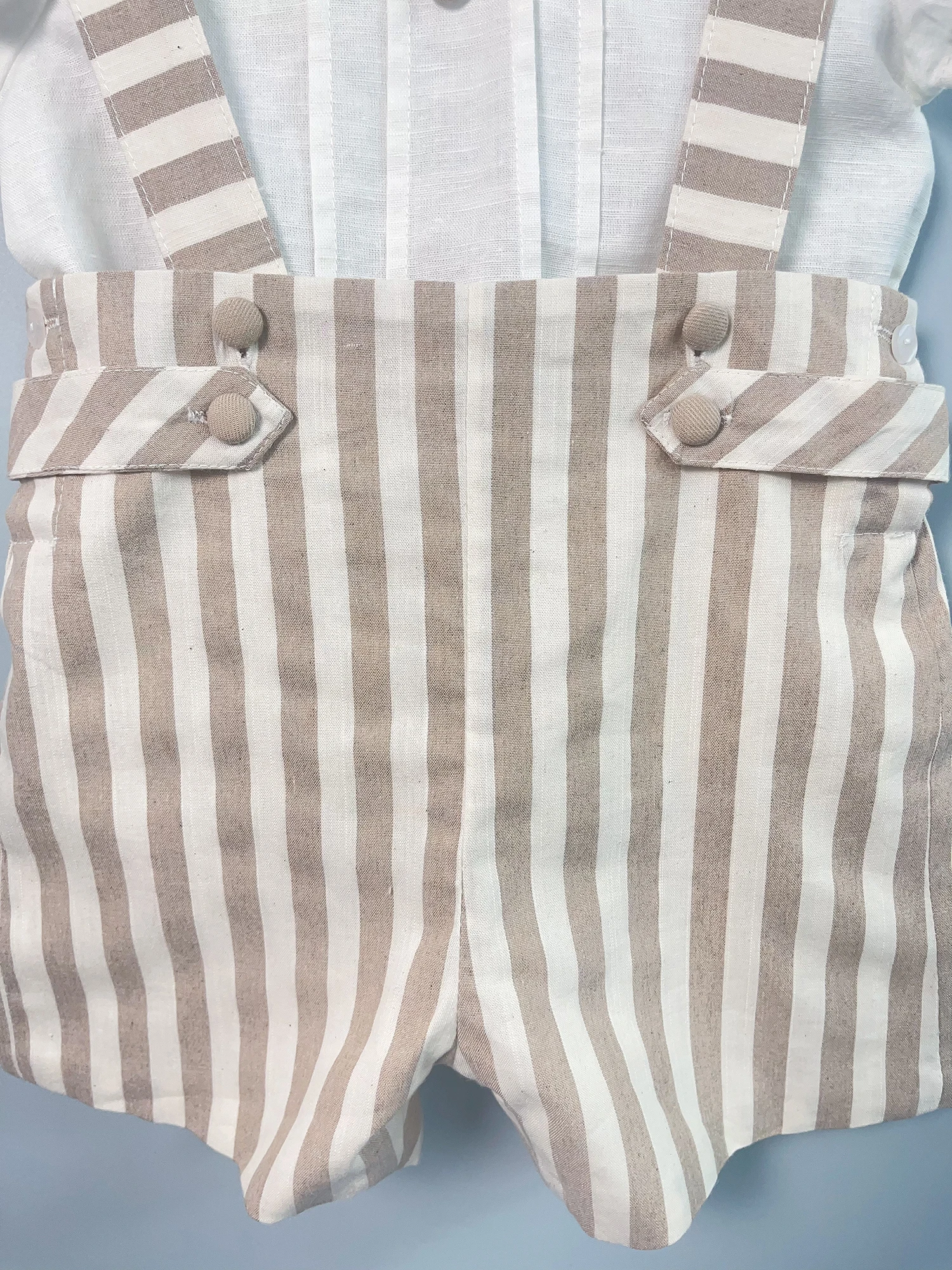 Summer Boys Set Khaki Striped Overalls White Linen Top Casual Comfortable Party Banquet Birthday Suit Spanish High-end Custom