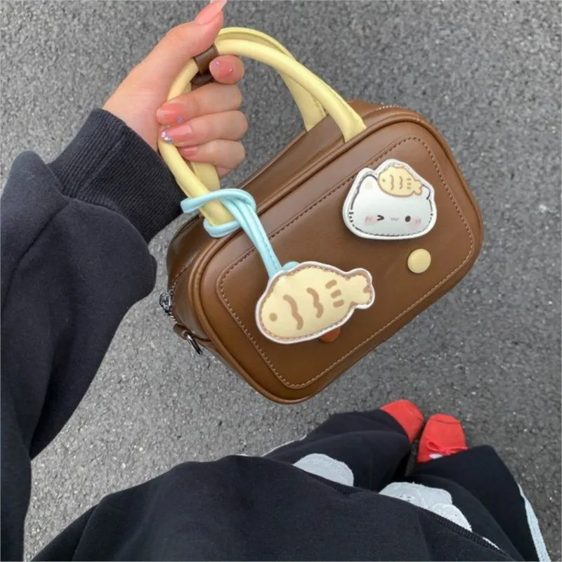 JIAERDI Retro Color Block Cartoon Handbag Women Square Button Stitching Leather Shoulder Bag Ladies Korean Mini Crossbody Bags