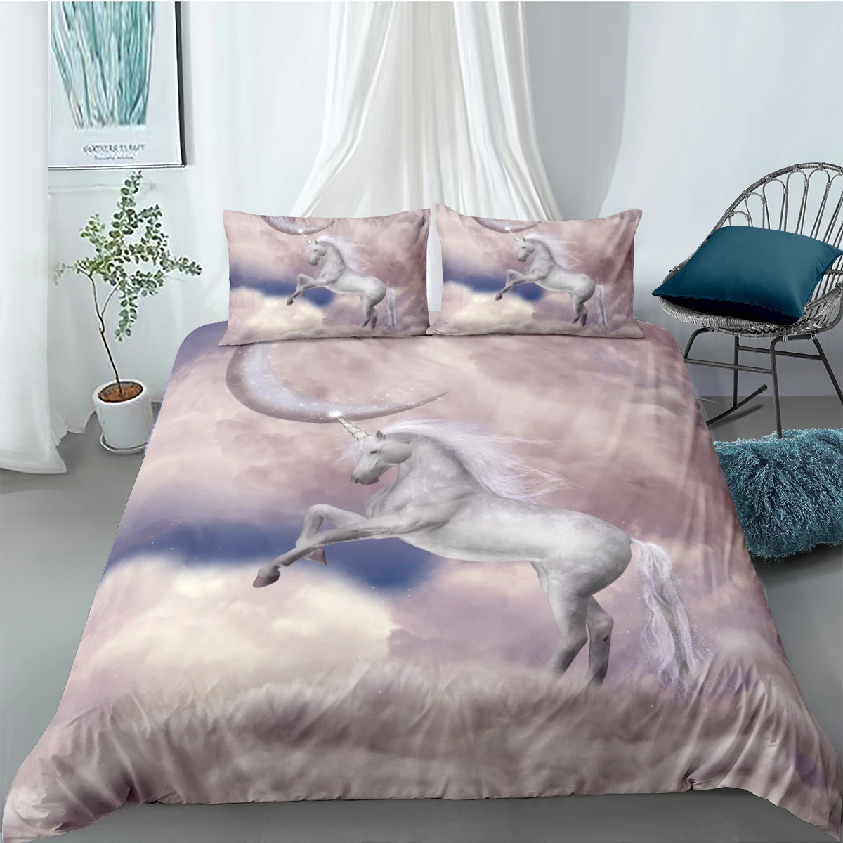 

Horse Linens Bed 3D Animals Quilt Cover Sets and Pillow Covers Full Double Single Twin Queen Size 180*210cm Gray Bedding Set