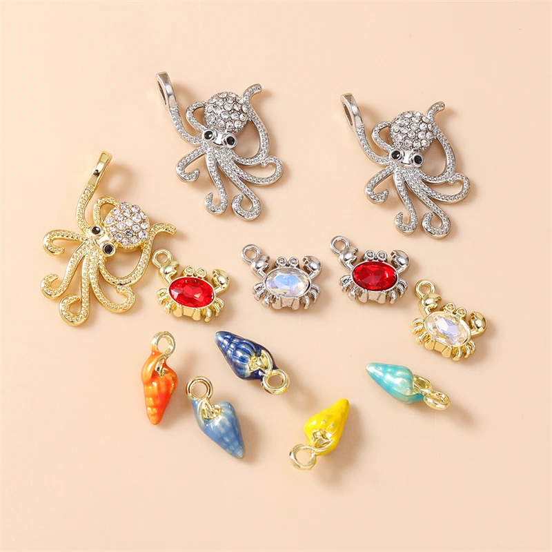 5 Stück niedliche, bunte Metallanhänger in Form von Krabben und Muscheln für die Schmuckherstellung, geeignet für Ohrringe, Halsketten, Armbänder und DIY-Bastelarbeiten. – Detail 1