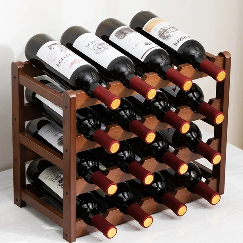 Holder Bar & Wine Cabinets Rack Solid Wood Stackable Storage Cube Tabletop for Champagne Home Decor #055A