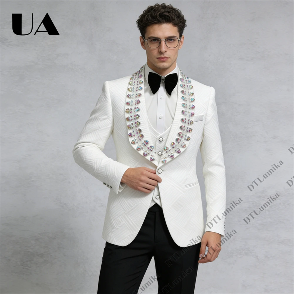 

Мужской костюм ULBYANRY Luxury Crystals из 3 предметов: уникальный жаккардовый пиджак, жилет и брюки, смокинг для свадьбы, наряд для жениха.