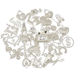 35pcs Colorful Rhinestone Silver Plated Mixed Girl Charms Picked at Random Fit for Women's DIY Jewelry Accessories