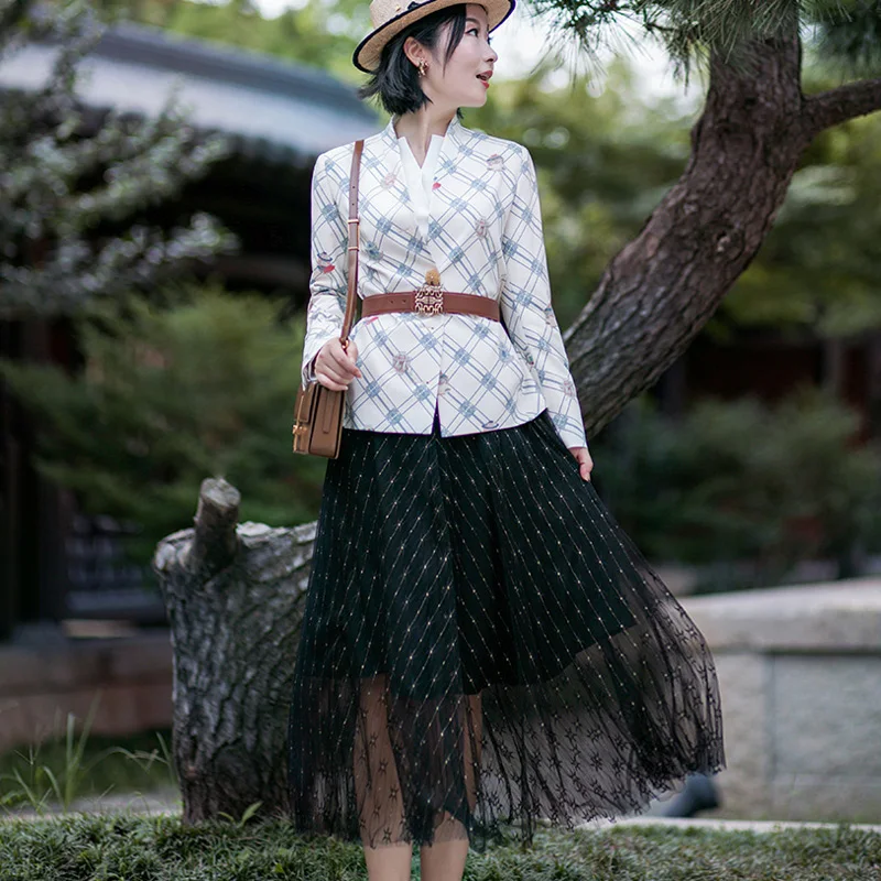 

Юбка А-силуэта с высокой талией, повседневная, из полиэстера, сетчатая, средней длины, для офиса, модная, стройнящая фигуру