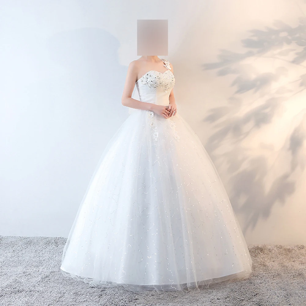 Customized Bling Bling Ball Gown Women Wedding Dresses One Shoulder Appliques Bridal Gowns Formal Vestido De Noiva Robe Mariage