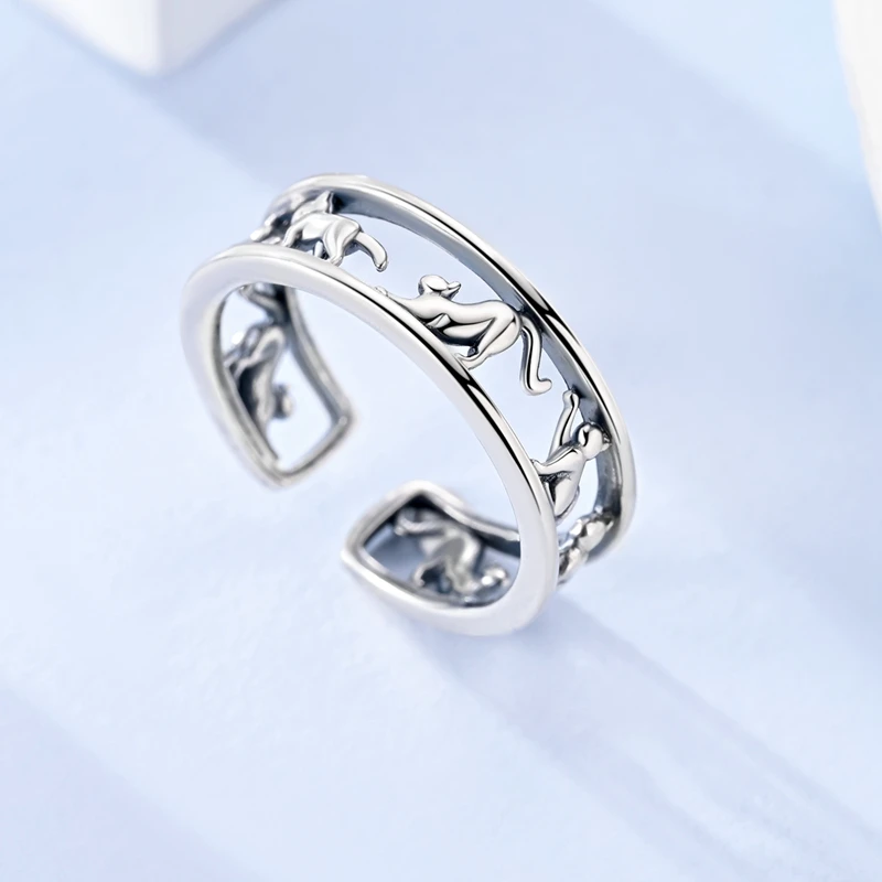 

Original 925 Sterling Silver Cat Playing Open Rings For Women Girls Jewelry Birthday Anniversary Gifts
