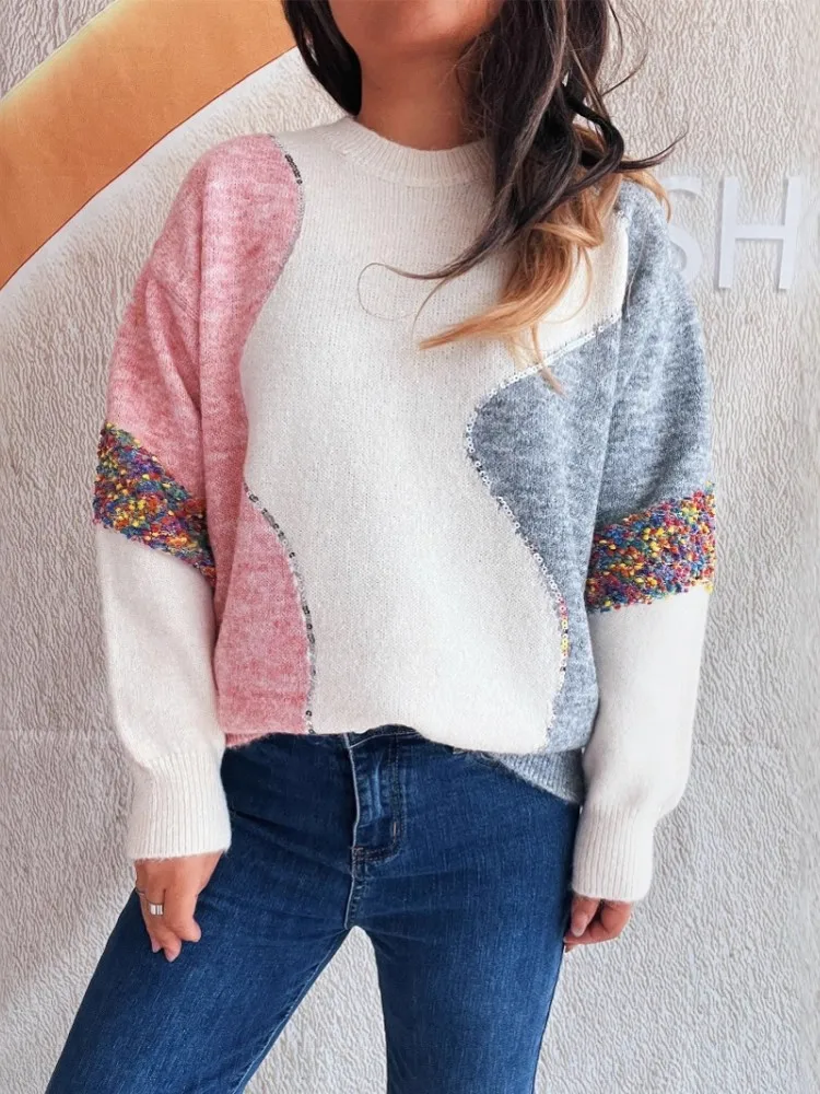 Pailletten Pullover Frauen Mode Einfache 2025, Winter Pullover Jumper Hohe Elastische Gestrickte Herbst Weibliche Grundlegende Casual Pullover Tops