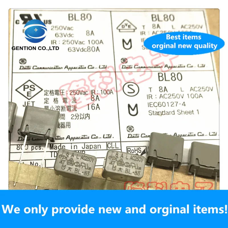 10PCS 100% New original Big BL gray BL80 8A 250V Dadong imported fuse tube slow break T8AL AC250V FA that branch