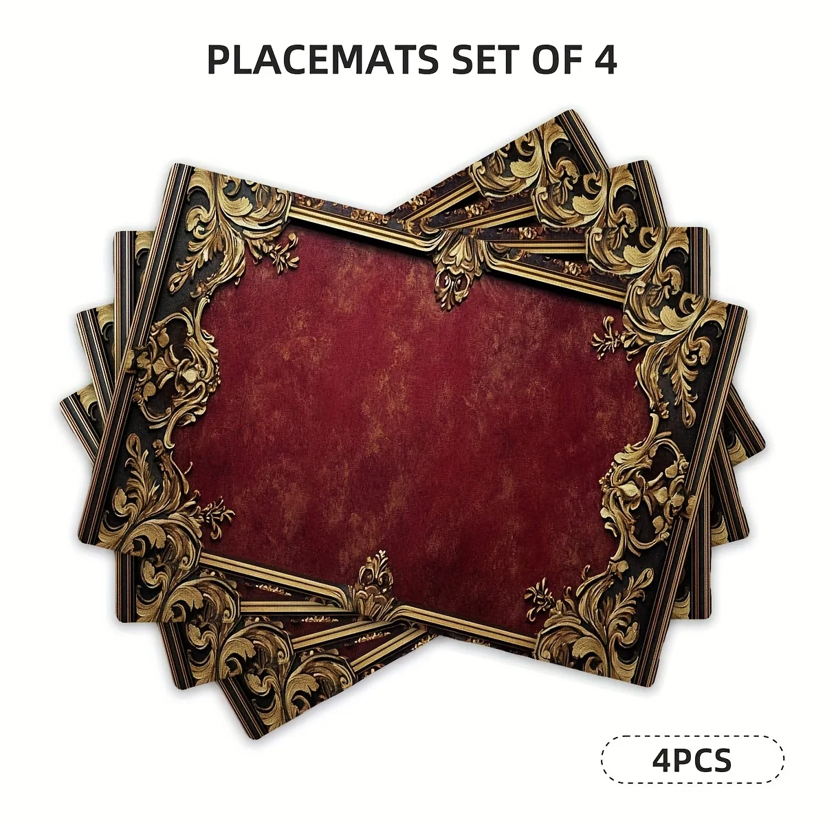 4pcs Vintage Baroque Golden Pattern Placemats, Heat-Resistant Table Mats, Durable and Easy-to-Clean Dining Table Protector